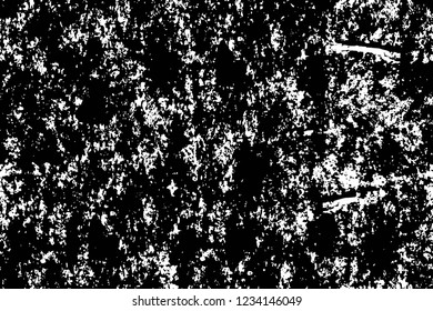 Grunge overlay layer. Abstract black and white vector background. Monochrome vintage surface with dirty pattern in cracks, spots, dots. Old wall in dark horror style design