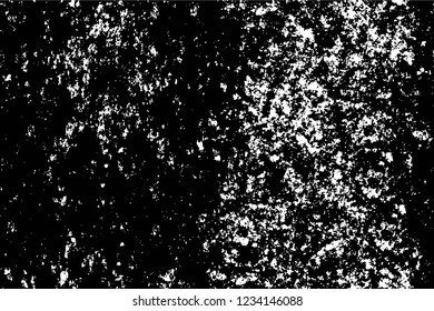 Grunge overlay layer. Abstract black and white vector background. Monochrome vintage surface with dirty pattern in cracks, spots, dots. Old wall in dark horror style design
