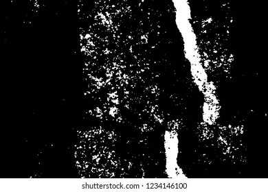 Grunge overlay layer. Abstract black and white vector background. Monochrome vintage surface with dirty pattern in cracks, spots, dots. Old wall in dark horror style design