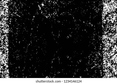 Grunge overlay layer. Abstract black and white vector background. Monochrome vintage surface with dirty pattern in cracks, spots, dots. Old wall in dark horror style design