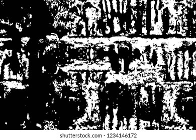 Grunge overlay layer. Abstract black and white vector background. Monochrome vintage surface with dirty pattern in cracks, spots, dots. Old wall in dark horror style design