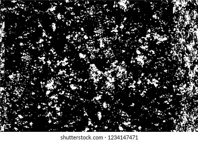 Grunge overlay layer. Abstract black and white vector background. Monochrome vintage surface with dirty pattern in cracks, spots, dots. Old wall in dark horror style design