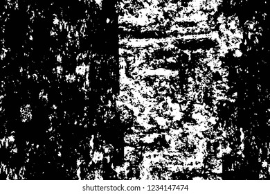 Grunge overlay layer. Abstract black and white vector background. Monochrome vintage surface with dirty pattern in cracks, spots, dots. Old wall in dark horror style design