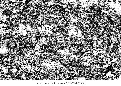 Grunge overlay layer. Abstract black and white vector background. Monochrome vintage surface with dirty pattern in cracks, spots, dots. Old wall in dark horror style design
