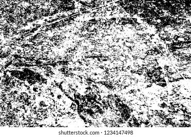 Grunge overlay layer. Abstract black and white vector background. Monochrome vintage surface with dirty pattern in cracks, spots, dots. Old wall in dark horror style design