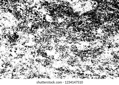 Grunge overlay layer. Abstract black and white vector background. Monochrome vintage surface with dirty pattern in cracks, spots, dots. Old wall in dark horror style design