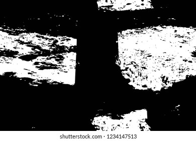 Grunge overlay layer. Abstract black and white vector background. Monochrome vintage surface with dirty pattern in cracks, spots, dots. Old wall in dark horror style design