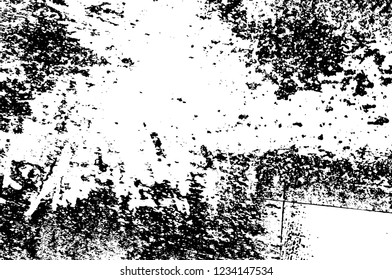 Grunge overlay layer. Abstract black and white vector background. Monochrome vintage surface with dirty pattern in cracks, spots, dots. Old wall in dark horror style design