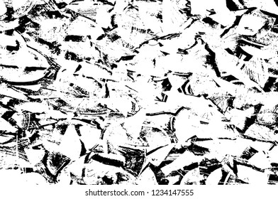 Grunge overlay layer. Abstract black and white vector background. Monochrome vintage surface with dirty pattern in cracks, spots, dots. Old wall in dark horror style design