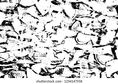 Grunge overlay layer. Abstract black and white vector background. Monochrome vintage surface with dirty pattern in cracks, spots, dots. Old wall in dark horror style design