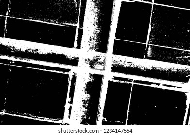 Grunge overlay layer. Abstract black and white vector background. Monochrome vintage surface with dirty pattern in cracks, spots, dots. Old wall in dark horror style design