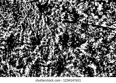 Grunge overlay layer. Abstract black and white vector background. Monochrome vintage surface with dirty pattern in cracks, spots, dots. Old wall in dark horror style design