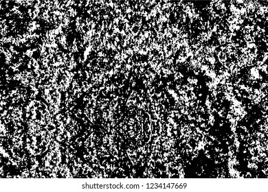 Grunge overlay layer. Abstract black and white vector background. Monochrome vintage surface with dirty pattern in cracks, spots, dots. Old wall in dark horror style design