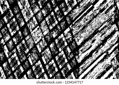 Grunge overlay layer. Abstract black and white vector background. Monochrome vintage surface with dirty pattern in cracks, spots, dots. Old wall in dark horror style design