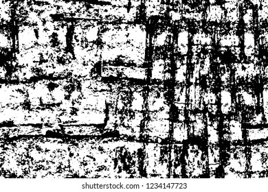 Grunge overlay layer. Abstract black and white vector background. Monochrome vintage surface with dirty pattern in cracks, spots, dots. Old wall in dark horror style design