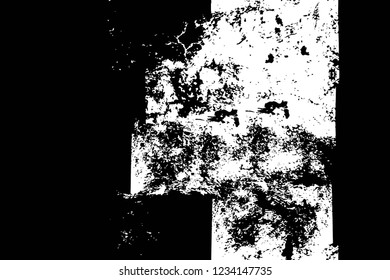 Grunge overlay layer. Abstract black and white vector background. Monochrome vintage surface with dirty pattern in cracks, spots, dots. Old wall in dark horror style design
