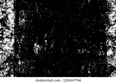 Grunge overlay layer. Abstract black and white vector background. Monochrome vintage surface with dirty pattern in cracks, spots, dots. Old wall in dark horror style design