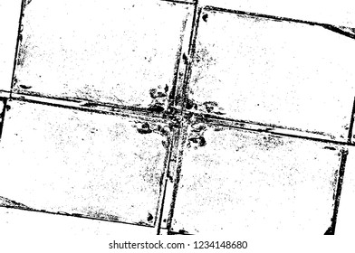 Grunge overlay layer. Abstract black and white vector background. Monochrome vintage surface with dirty pattern in cracks, spots, dots. Old wall in dark horror style design