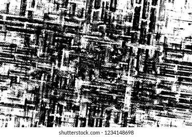 Grunge overlay layer. Abstract black and white vector background. Monochrome vintage surface with dirty pattern in cracks, spots, dots. Old wall in dark horror style design