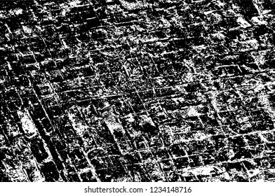Grunge overlay layer. Abstract black and white vector background. Monochrome vintage surface with dirty pattern in cracks, spots, dots. Old wall in dark horror style design
