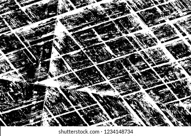 Grunge overlay layer. Abstract black and white vector background. Monochrome vintage surface with dirty pattern in cracks, spots, dots. Old wall in dark horror style design