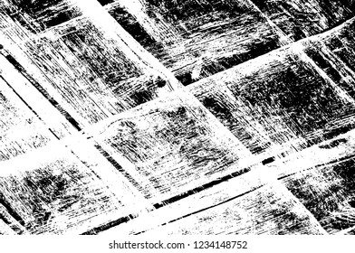 Grunge overlay layer. Abstract black and white vector background. Monochrome vintage surface with dirty pattern in cracks, spots, dots. Old wall in dark horror style design