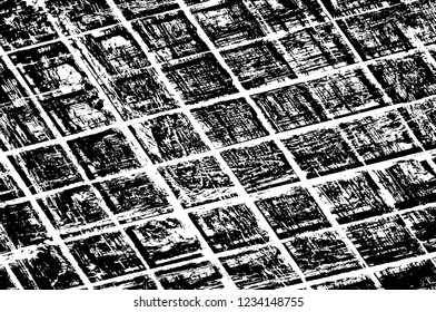 Grunge overlay layer. Abstract black and white vector background. Monochrome vintage surface with dirty pattern in cracks, spots, dots. Old wall in dark horror style design
