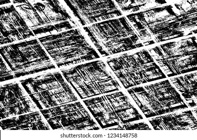 Grunge overlay layer. Abstract black and white vector background. Monochrome vintage surface with dirty pattern in cracks, spots, dots. Old wall in dark horror style design
