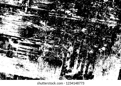 Grunge overlay layer. Abstract black and white vector background. Monochrome vintage surface with dirty pattern in cracks, spots, dots. Old wall in dark horror style design