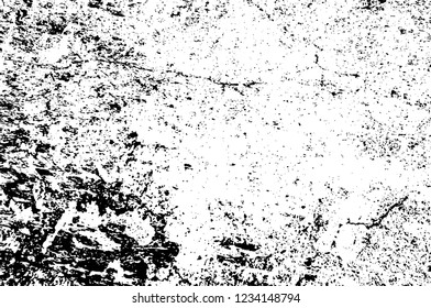 Grunge overlay layer. Abstract black and white vector background. Monochrome vintage surface with dirty pattern in cracks, spots, dots. Old wall in dark horror style design