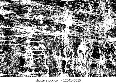 Grunge overlay layer. Abstract black and white vector background. Monochrome vintage surface with dirty pattern in cracks, spots, dots. Old wall in dark horror style design