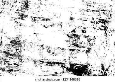Grunge overlay layer. Abstract black and white vector background. Monochrome vintage surface with dirty pattern in cracks, spots, dots. Old wall in dark horror style design
