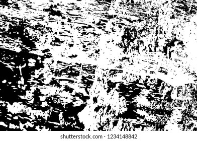 Grunge overlay layer. Abstract black and white vector background. Monochrome vintage surface with dirty pattern in cracks, spots, dots. Old wall in dark horror style design