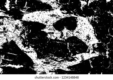 Grunge overlay layer. Abstract black and white vector background. Monochrome vintage surface with dirty pattern in cracks, spots, dots. Old wall in dark horror style design