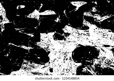 Grunge overlay layer. Abstract black and white vector background. Monochrome vintage surface with dirty pattern in cracks, spots, dots. Old wall in dark horror style design