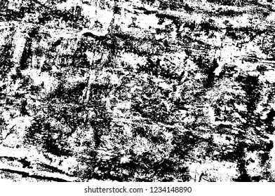 Grunge overlay layer. Abstract black and white vector background. Monochrome vintage surface with dirty pattern in cracks, spots, dots. Old wall in dark horror style design