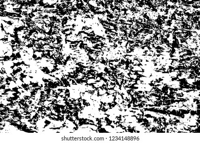 Grunge overlay layer. Abstract black and white vector background. Monochrome vintage surface with dirty pattern in cracks, spots, dots. Old wall in dark horror style design