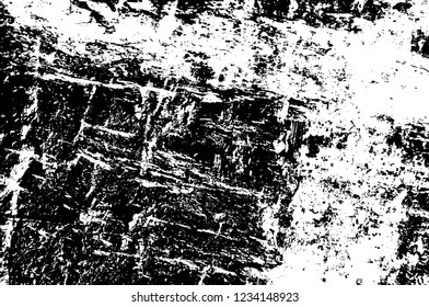 Grunge overlay layer. Abstract black and white vector background. Monochrome vintage surface with dirty pattern in cracks, spots, dots. Old wall in dark horror style design