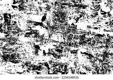 Grunge overlay layer. Abstract black and white vector background. Monochrome vintage surface with dirty pattern in cracks, spots, dots. Old wall in dark horror style design