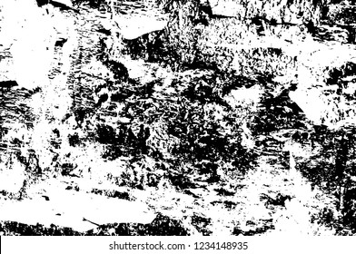 Grunge overlay layer. Abstract black and white vector background. Monochrome vintage surface with dirty pattern in cracks, spots, dots. Old wall in dark horror style design