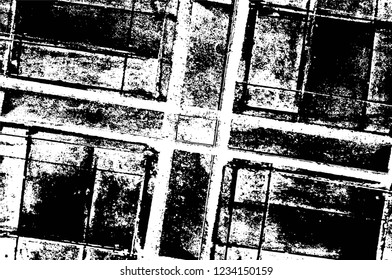 Grunge overlay layer. Abstract black and white vector background. Monochrome vintage surface with dirty pattern in cracks, spots, dots. Old wall in dark horror style design