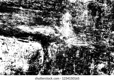 Grunge overlay layer. Abstract black and white vector background. Monochrome vintage surface with dirty pattern in cracks, spots, dots. Old wall in dark horror style design