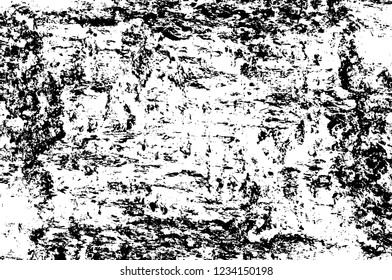 Grunge overlay layer. Abstract black and white vector background. Monochrome vintage surface with dirty pattern in cracks, spots, dots. Old wall in dark horror style design