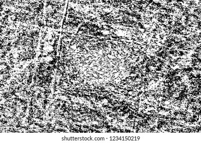 Grunge overlay layer. Abstract black and white vector background. Monochrome vintage surface with dirty pattern in cracks, spots, dots. Old wall in dark horror style design