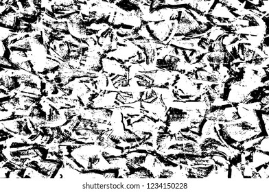 Grunge overlay layer. Abstract black and white vector background. Monochrome vintage surface with dirty pattern in cracks, spots, dots. Old wall in dark horror style design