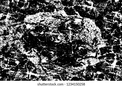 Grunge overlay layer. Abstract black and white vector background. Monochrome vintage surface with dirty pattern in cracks, spots, dots. Old wall in dark horror style design