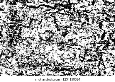 Grunge overlay layer. Abstract black and white vector background. Monochrome vintage surface with dirty pattern in cracks, spots, dots. Old wall in dark horror style design