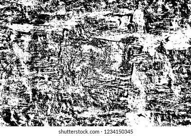 Grunge overlay layer. Abstract black and white vector background. Monochrome vintage surface with dirty pattern in cracks, spots, dots. Old wall in dark horror style design