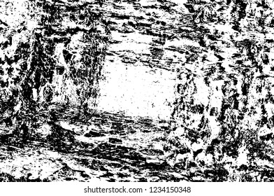 Grunge overlay layer. Abstract black and white vector background. Monochrome vintage surface with dirty pattern in cracks, spots, dots. Old wall in dark horror style design