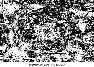 Grunge overlay layer. Abstract black and white vector background. Monochrome vintage surface with dirty pattern in cracks, spots, dots. Old wall in dark horror style design